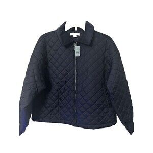 Ann Taylor Weekend Quilted Bomber Jacket Women Size Small Navy Blue New